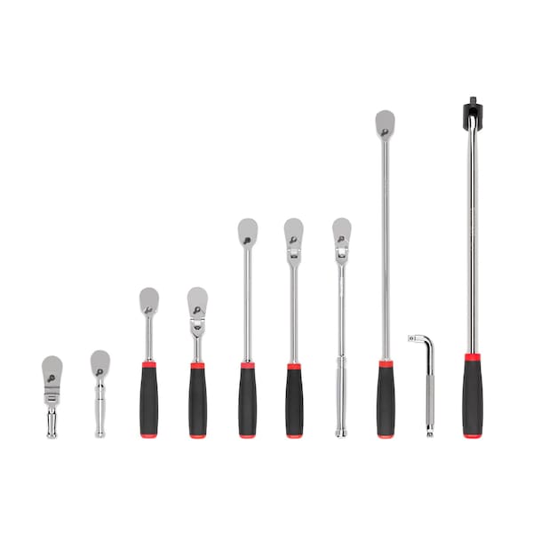 3/8 Inch Drive Comfort Grip Ratchet, L-Handle, and Breaker Bar Set (10-Piece)